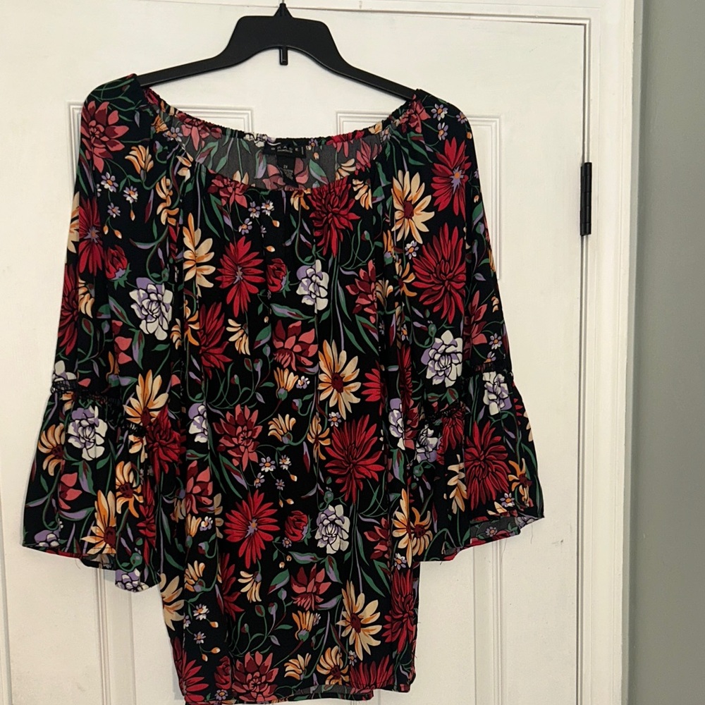 Grace Black Floral Bell Sleeve Blouse